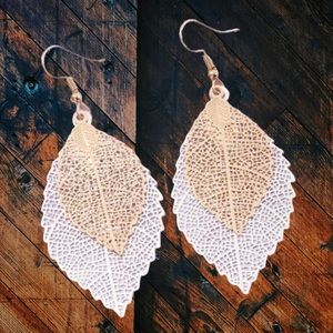 NEW Gold and Silver Tone Leaf Earrings
